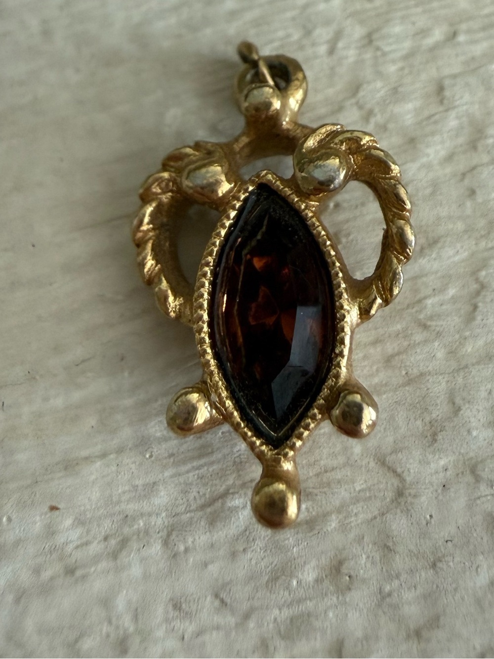 Gold-Tone Pendant with Marquise Brown Color Stone